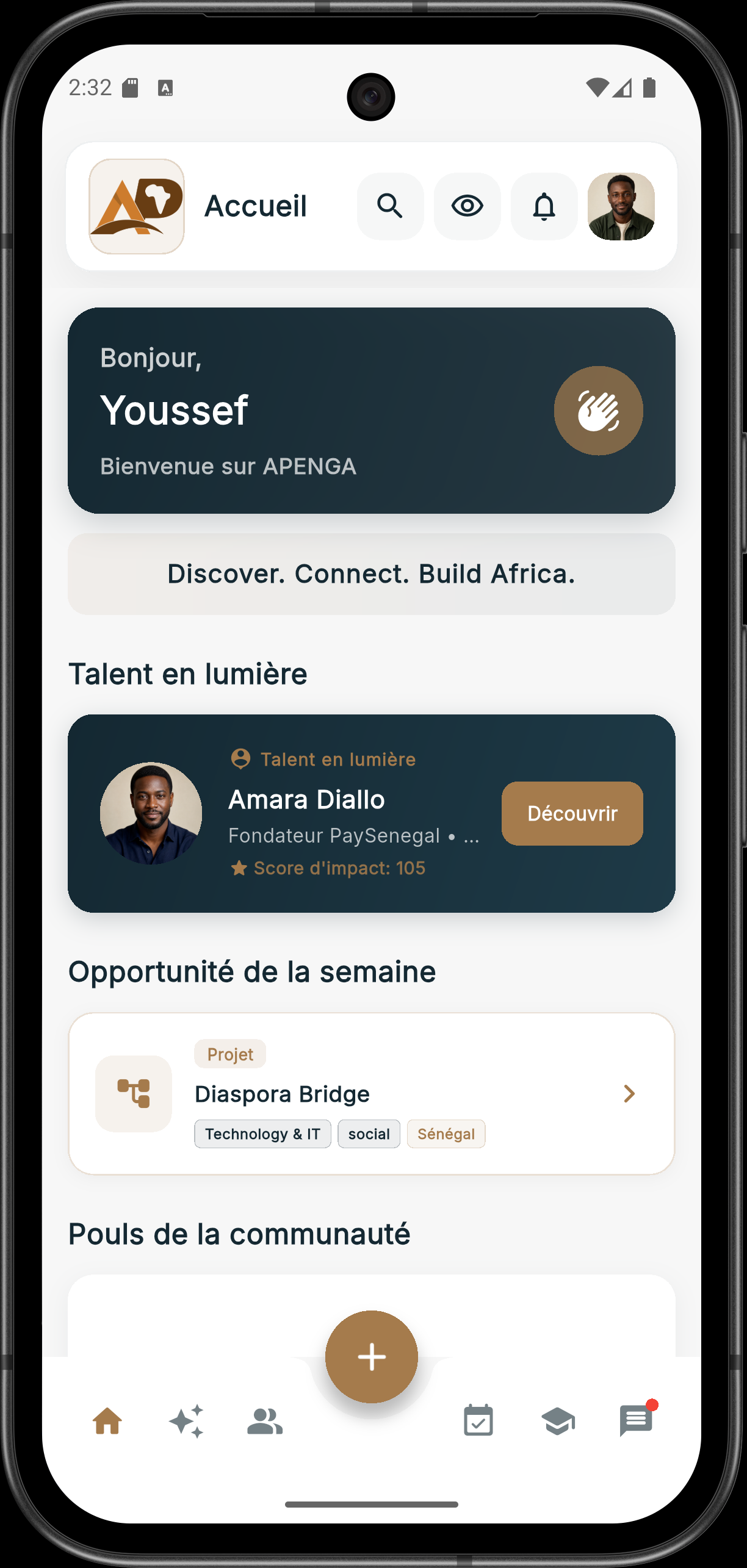 Aperçu de l'accueil de l'application APENGA