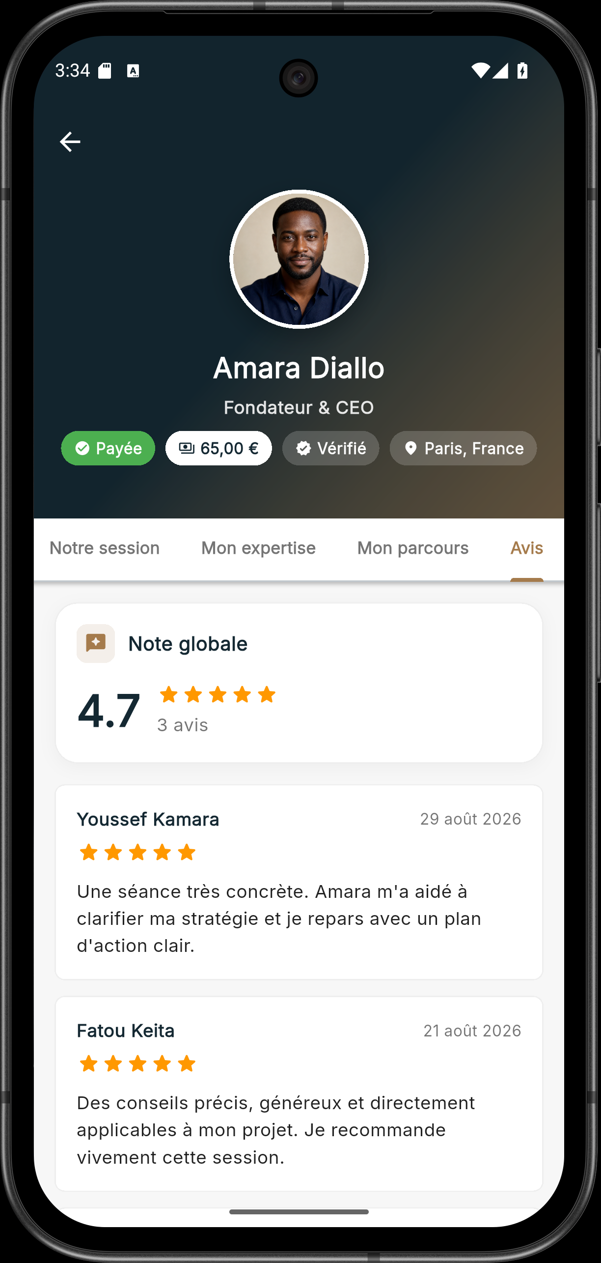 Aperçu du profil et des avis d’une mentore APENGA